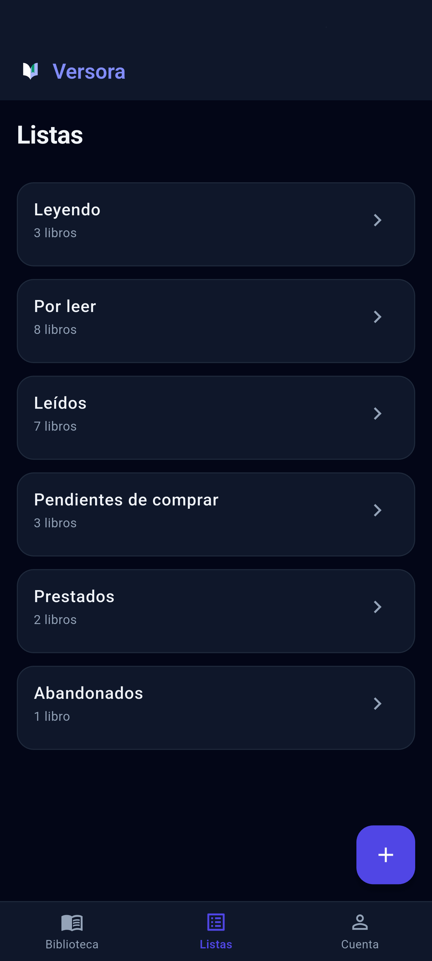 Listas personalizadas de lectura en Versora