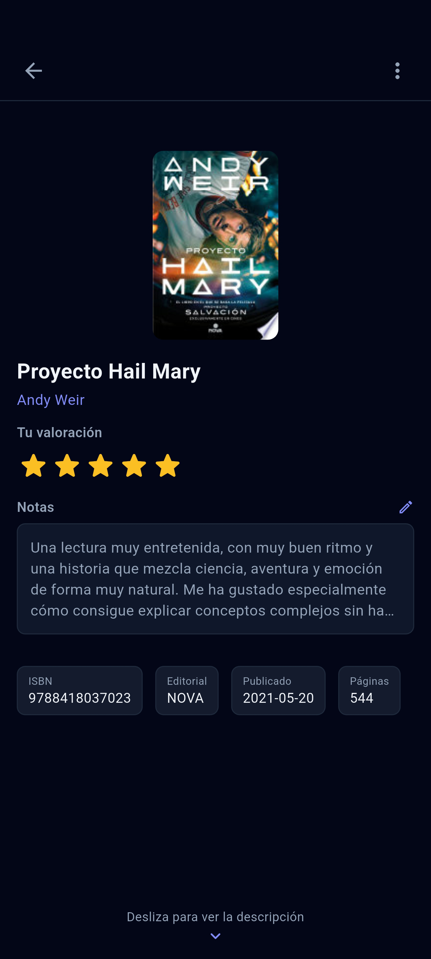 Valoración con estrellas y notas personales en Versora